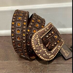 Nomad Genuine Leather Rhinestone and Metal studded,heavy floral removable buckle